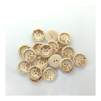 20/30pcs 25mm/30mm Made With Love Handmade Clothes Flower Wooden Sewing Buttons - 30mm 20pcs - Asia Sell