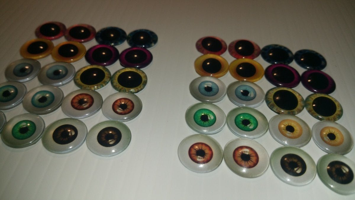 20pcs 15mm Doll Glass Eyes Large Pupils Flat Base Example Sets Shown - - Asia Sell