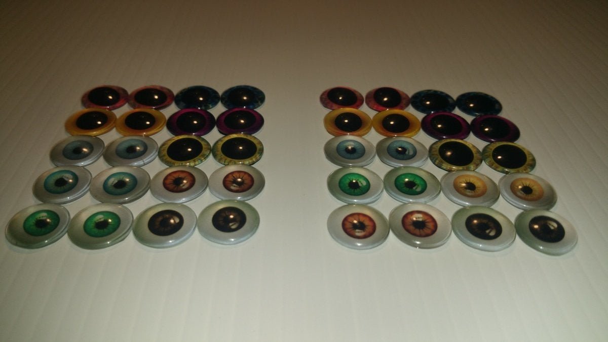 20pcs 15mm Doll Glass Eyes Large Pupils Flat Base Example Sets Shown - - Asia Sell