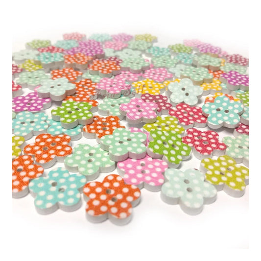 20pcs 2-Hole Wooden Buttons Flower Designs White Backing Buttons Mixed Patterns 20mm DIY - - Asia Sell