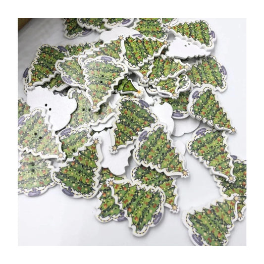 20pcs 25mm Christmas Tree Wooden Buttons DIY Scrapbooking Accessories Sewing - - Asia Sell