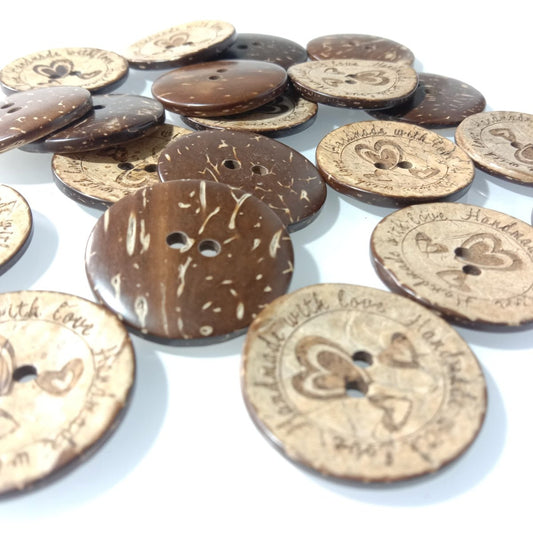 20pcs 30mm Handmade with love Coconut Sewing Buttons Crafts Extra Large Scrapbooking Wood - - Asia Sell