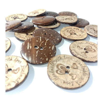 20pcs 30mm Handmade with love Coconut Sewing Buttons Crafts Extra Large Scrapbooking Wood - - Asia Sell