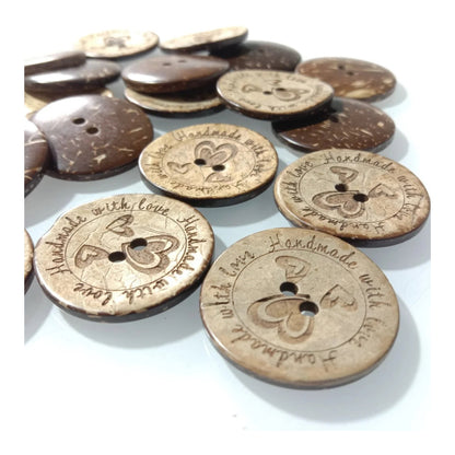 20pcs 30mm Handmade with love Coconut Sewing Buttons Crafts Extra Large Scrapbooking Wood - - Asia Sell