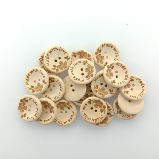 20pcs 30mm Made With Love Handmade Clothes Flower Wooden Sewing Buttons - - Asia Sell