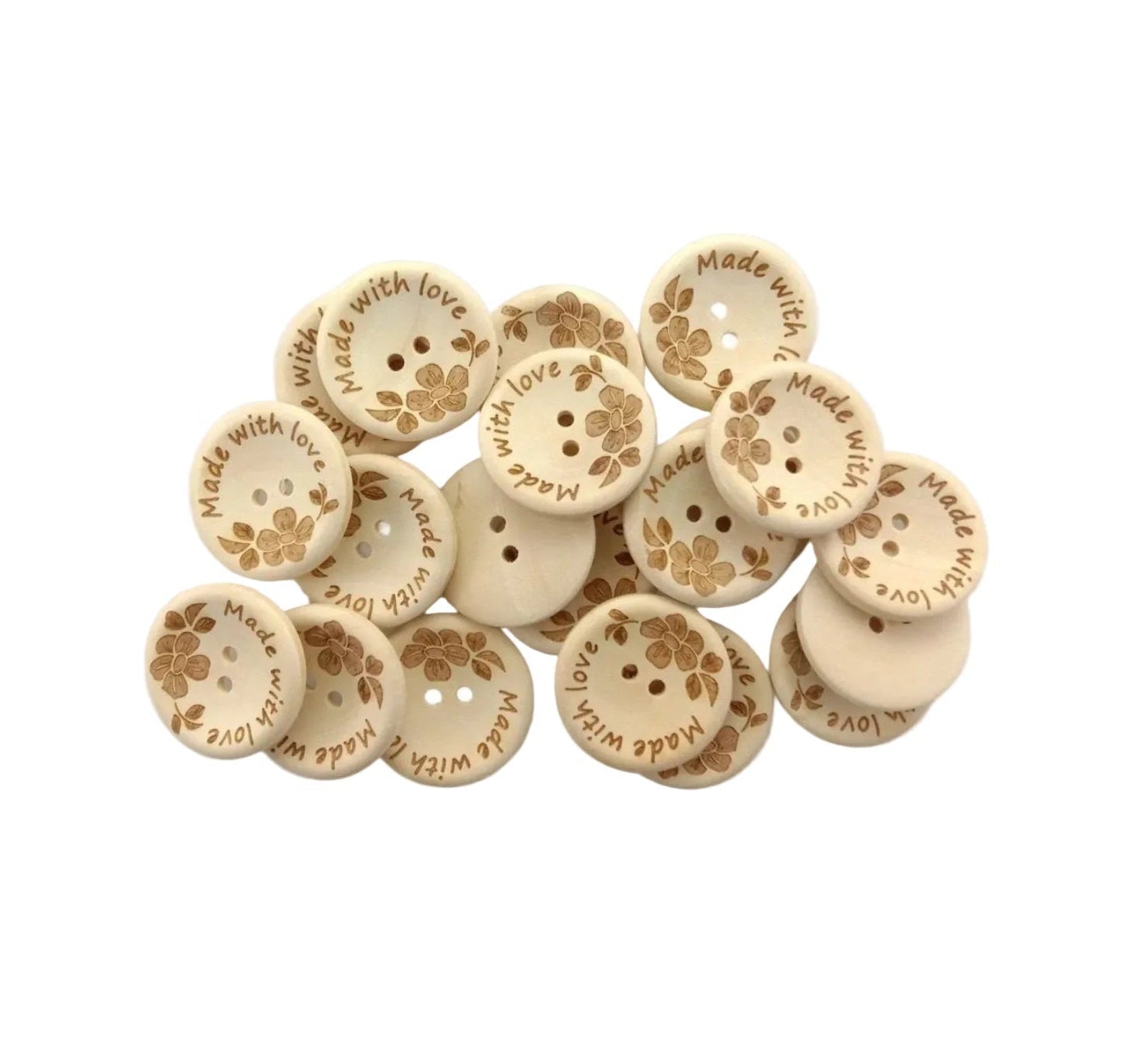 20pcs 30mm Made With Love Handmade Clothes Flower Wooden Sewing Buttons - - Asia Sell