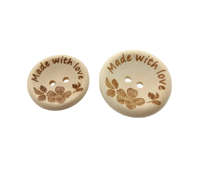 20pcs 30mm Made With Love Handmade Clothes Flower Wooden Sewing Buttons - - Asia Sell