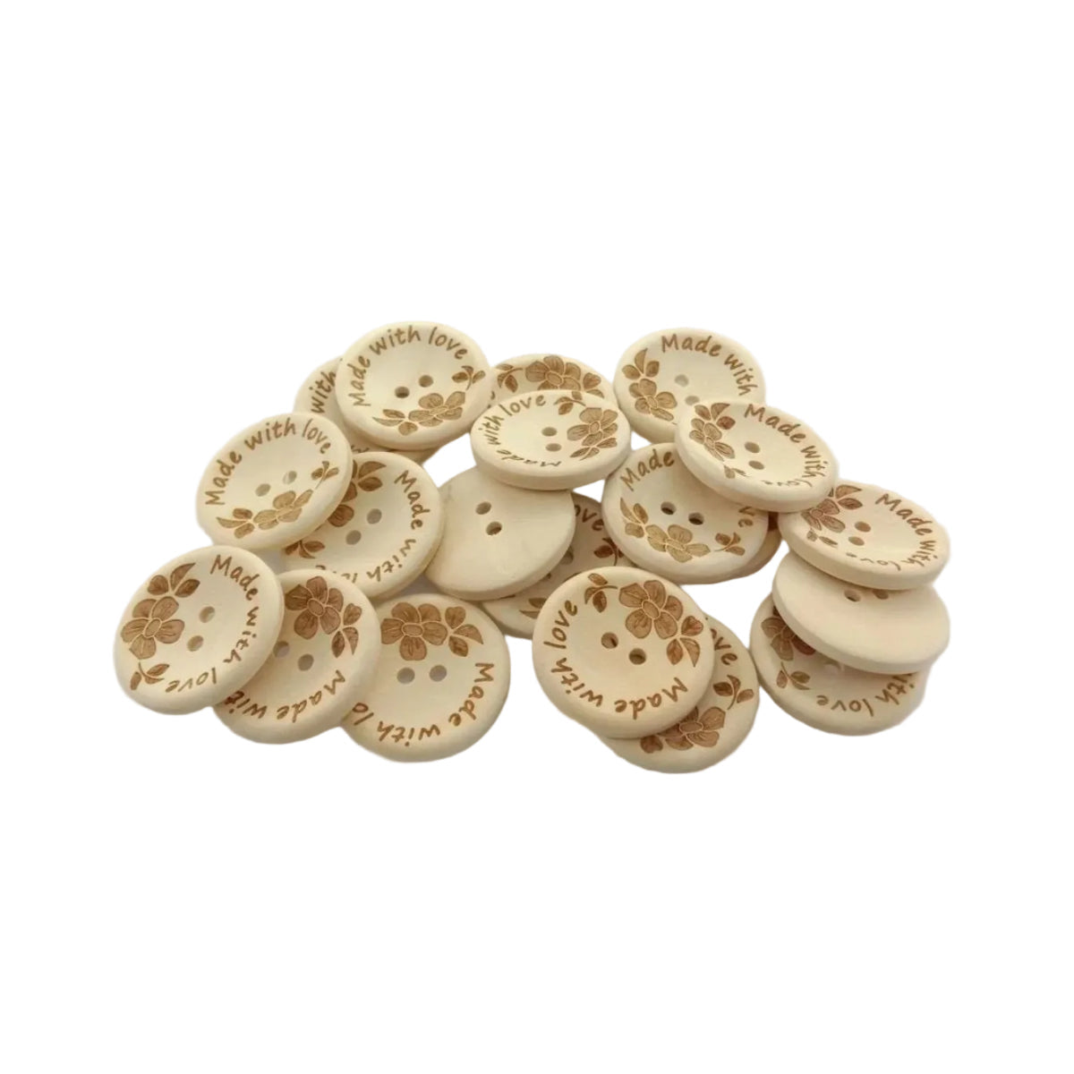 20pcs 30mm Made With Love Handmade Clothes Flower Wooden Sewing Buttons - - Asia Sell