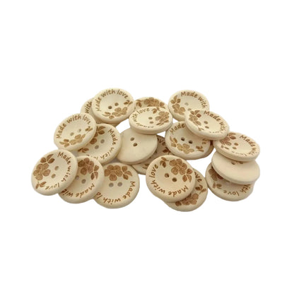 20pcs 30mm Made With Love Handmade Clothes Flower Wooden Sewing Buttons - - Asia Sell