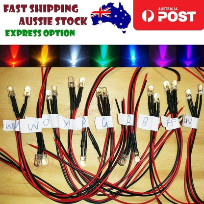 20pcs 5mm 3.4V-12V Wired LEDs Set Kit 10 Colours Cables 8000MCD - Asia Sell