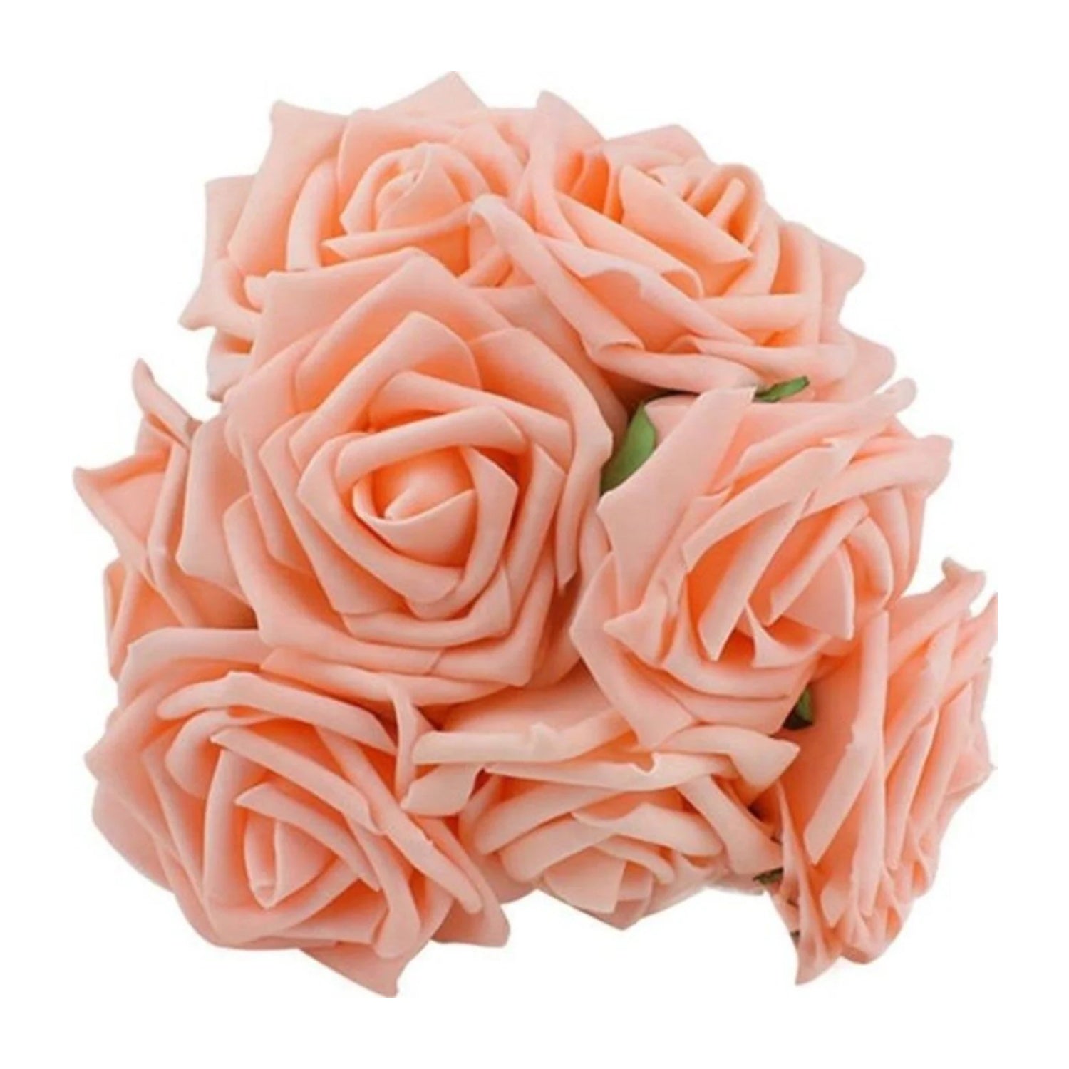 20pcs 7cm Artificial Flowers with Stems Foam Rose Fake Bride Bouquet Wedding - Peach/Orange - Asia Sell