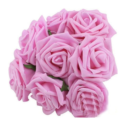 20pcs 7cm Artificial Flowers with Stems Foam Rose Fake Bride Bouquet Wedding - Purple - Asia Sell