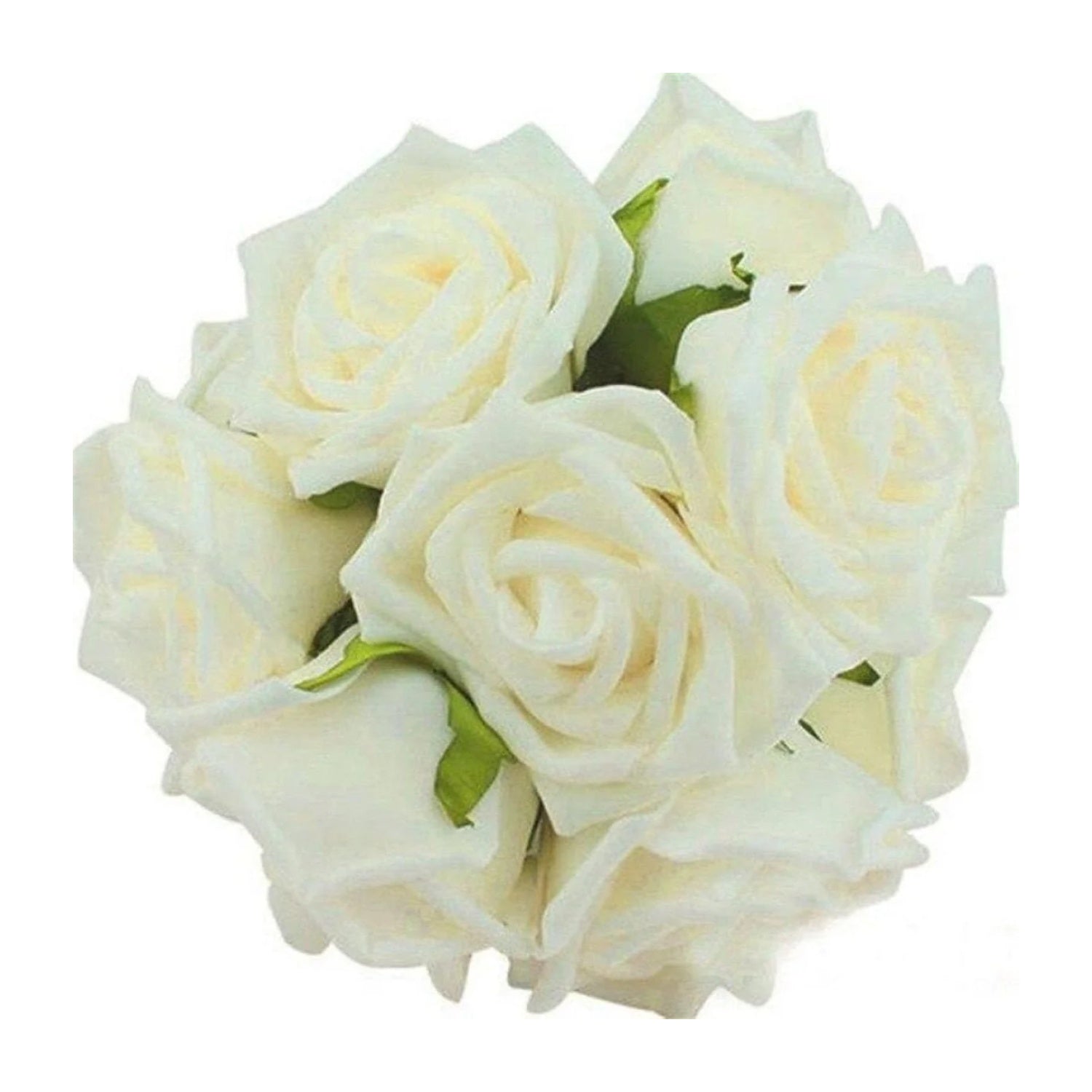 20pcs 7cm Artificial Flowers with Stems Foam Rose Fake Bride Bouquet Wedding Set A - Milk White - Asia Sell