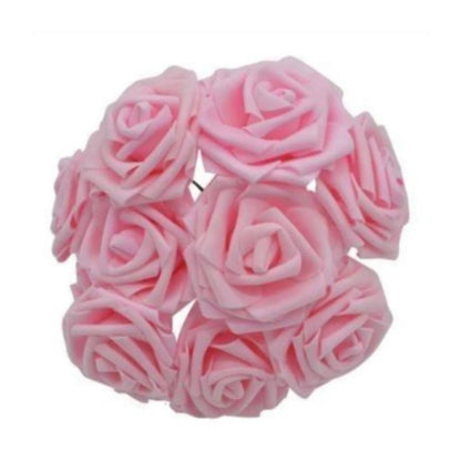 20pcs 7cm Artificial Flowers with Stems Foam Rose Fake Bride Bouquet Wedding - White - Asia Sell