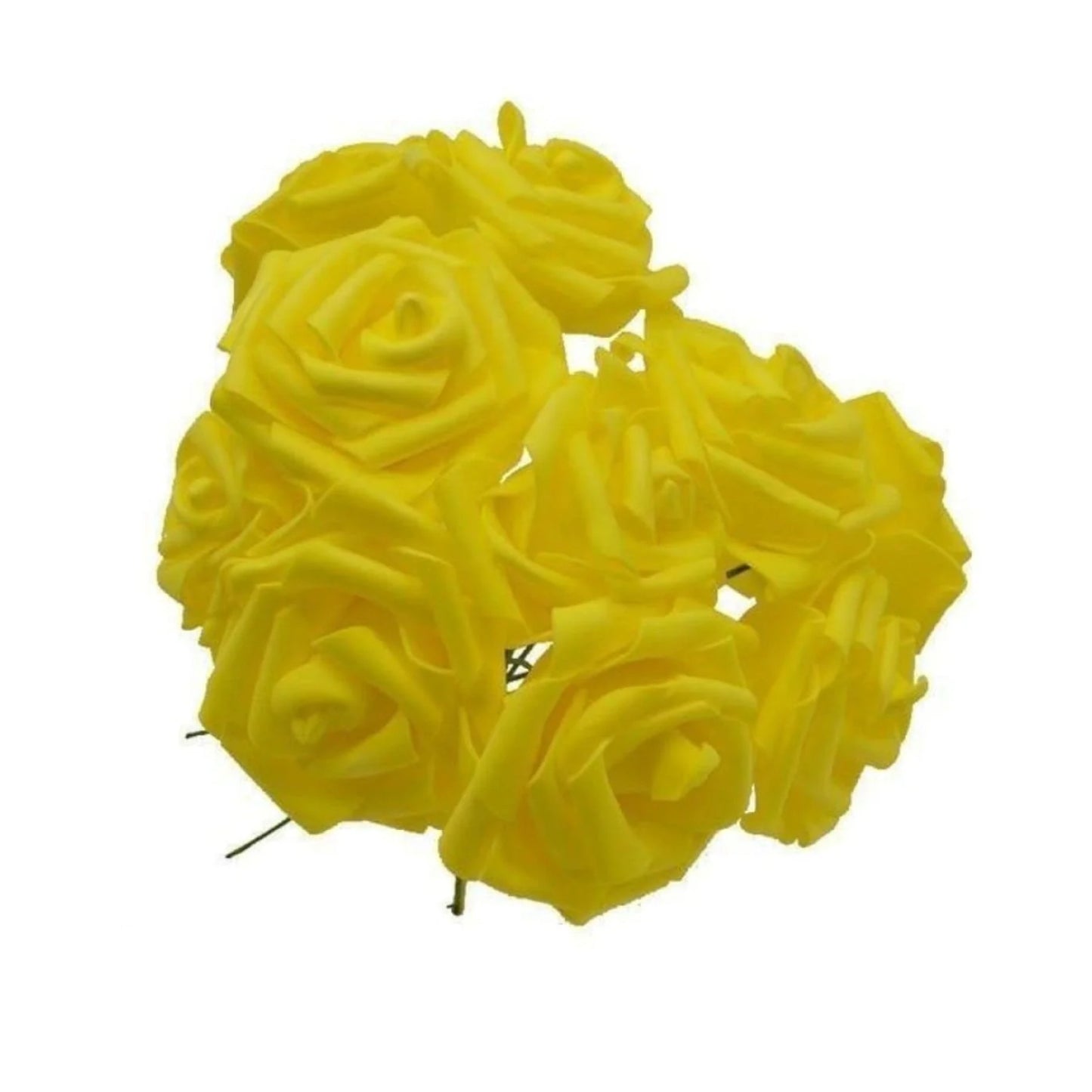 20pcs 8cm Artificial Flowers Foam Rose Fake Bride Bouquet Wedding - Yellow - Asia Sell