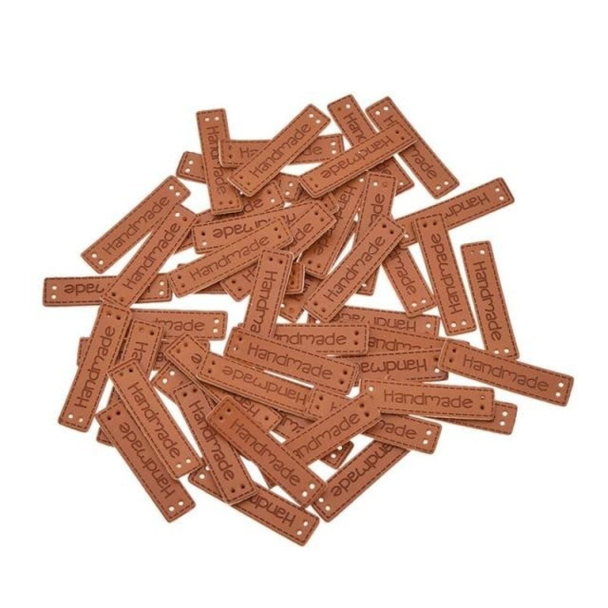 20pcs Handmade Labels PU Leather Patch Tags Rectangle DIY For Garment Sewing Rectangular Clothing Laser Etched Brown Label Applique - 4x1cm with holes - Asia Sell
