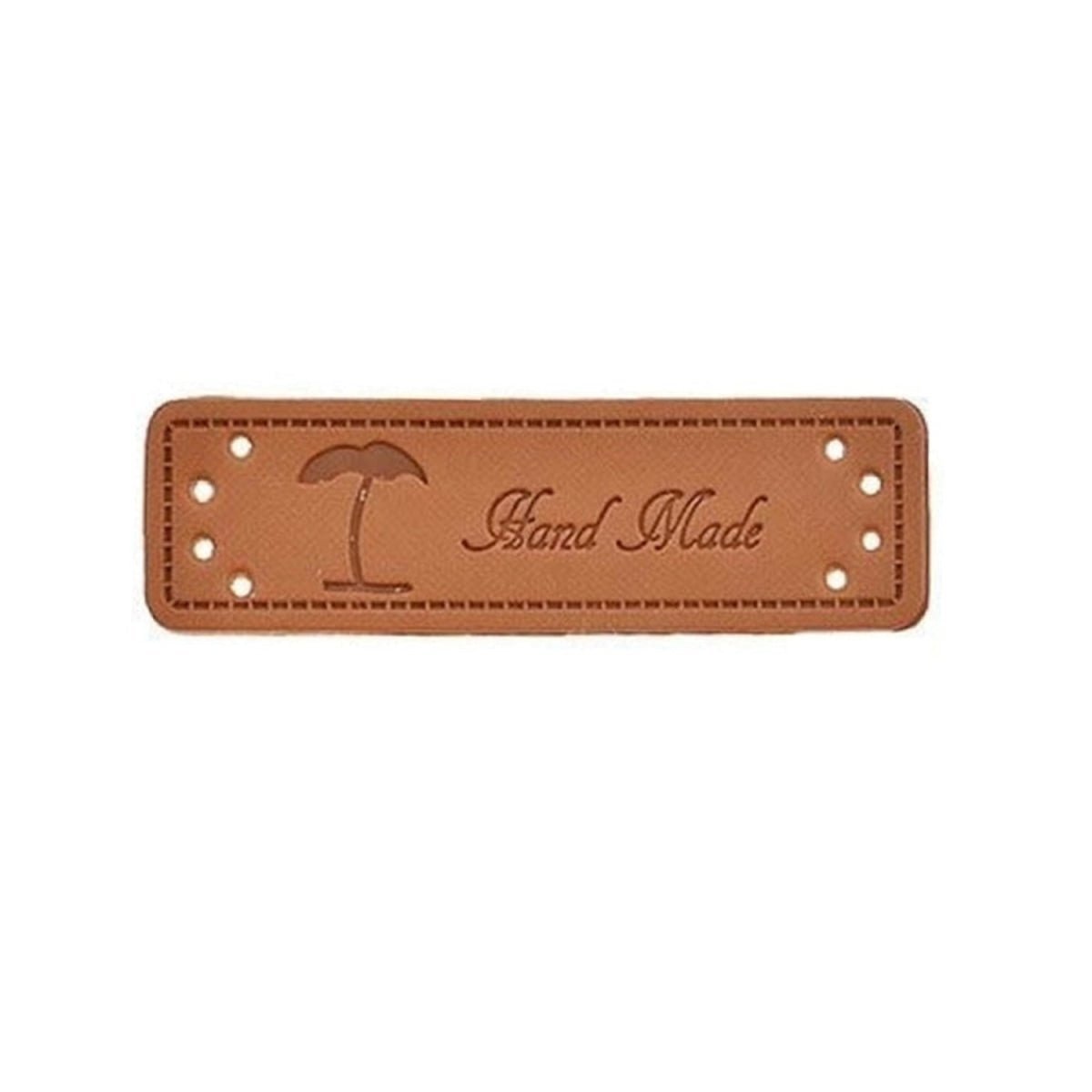 20pcs Handmade Labels PU Leather Patch Tags Rectangle DIY For Garment Sewing Rectangular Clothing Laser Etched Brown Label Applique - 4x1cm without holes - Asia Sell