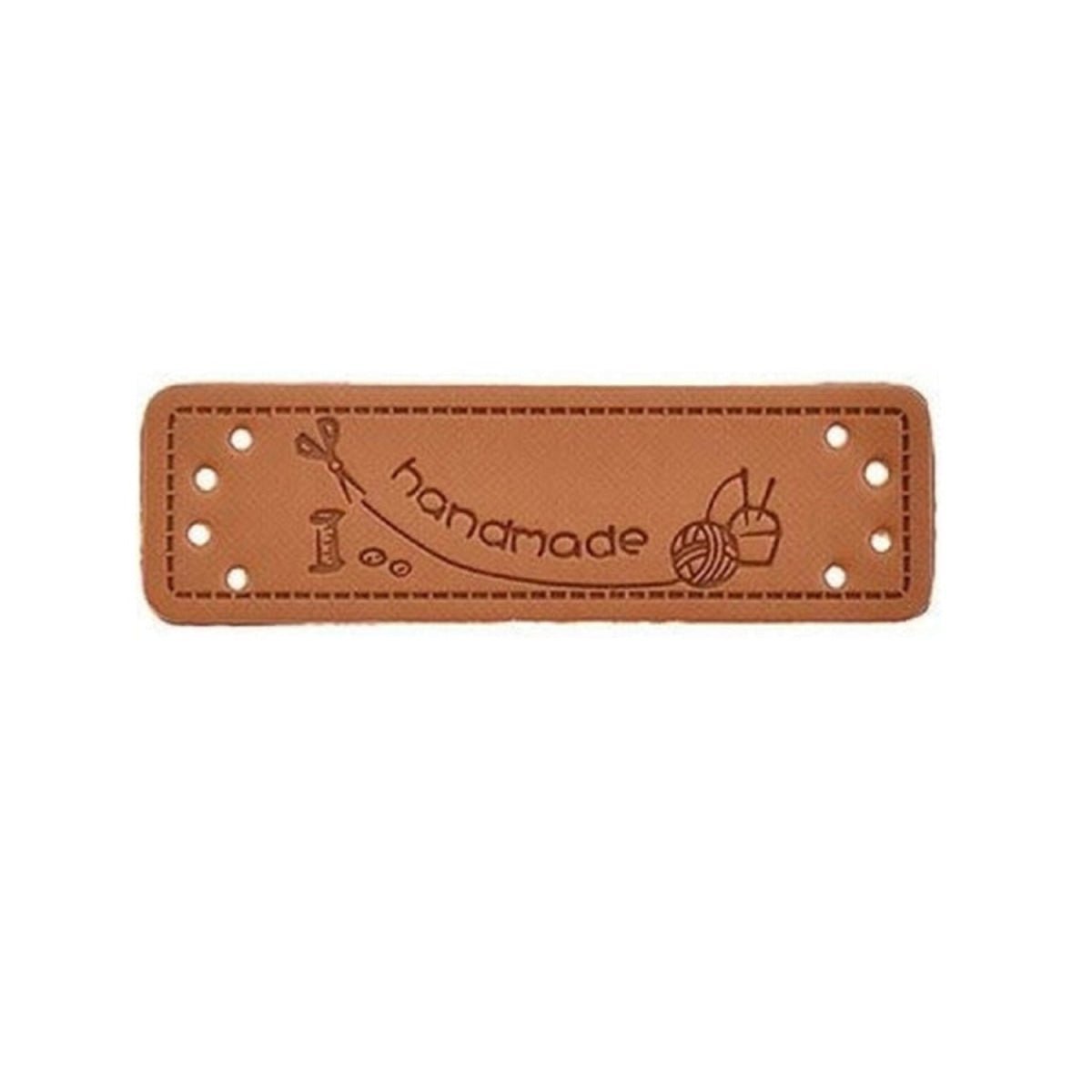 20pcs Handmade Labels PU Leather Patch Tags Rectangle DIY For Garment Sewing Rectangular Clothing Laser Etched Brown Label Applique - 4x1cm without holes - Asia Sell