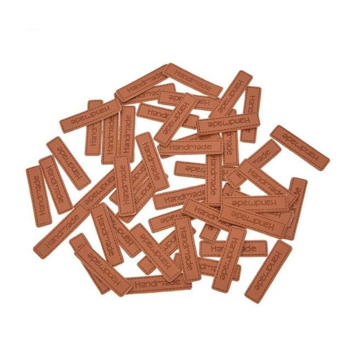 20pcs Handmade Labels PU Leather Patch Tags Rectangle DIY For Garment Sewing Rectangular Clothing Laser Etched Brown Label Applique - 4x1cm without holes - Asia Sell