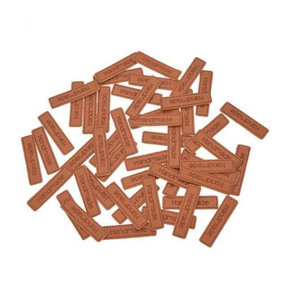 20pcs Handmade Labels PU Leather Patch Tags Rectangle DIY For Garment Sewing Rectangular Clothing Laser Etched Brown Label Applique - 4x1cm without holes - Asia Sell