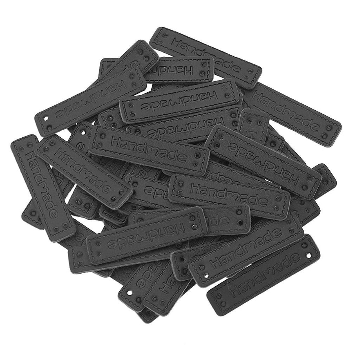 20pcs Handmade Labels PU Leather Patch Tags Rectangle DIY For Garment Sewing Rectangular Clothing Laser Etched Brown Label Applique - 4x1cm without holes - Asia Sell