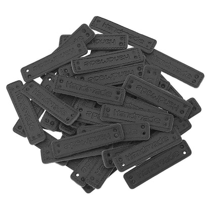 20pcs Handmade Labels PU Leather Patch Tags Rectangle DIY For Garment Sewing Rectangular Clothing Laser Etched Brown Label Applique - 4x1cm without holes - Asia Sell
