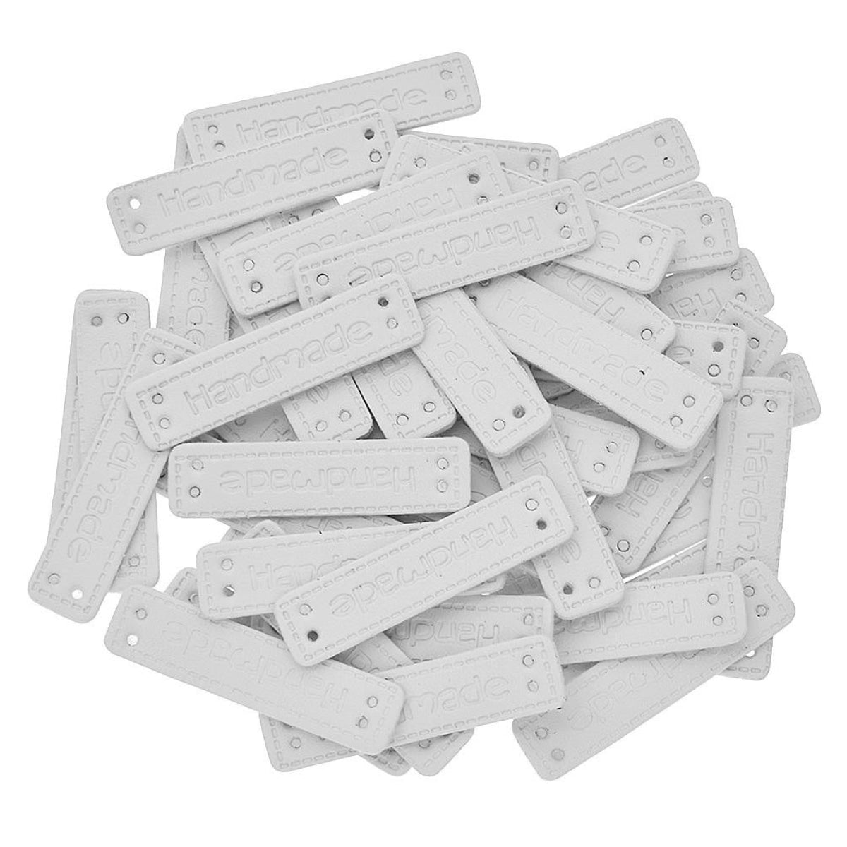 20pcs Handmade Labels PU Leather Patch Tags Rectangle DIY For Garment Sewing Rectangular Clothing Laser Etched Brown Label Applique - 4x1cm without holes - Asia Sell