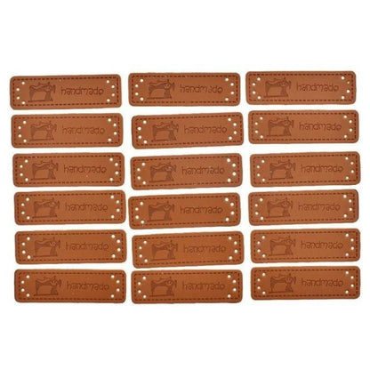 20pcs Handmade Labels PU Leather Patch Tags Rectangle DIY For Garment Sewing Rectangular Clothing Laser Etched Brown Label Applique - 5x1.5cm 2 - Asia Sell