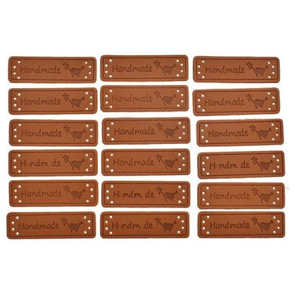 20pcs Handmade Labels PU Leather Patch Tags Rectangle DIY For Garment Sewing Rectangular Clothing Laser Etched Brown Label Applique - 5x1.5cm 7 - Asia Sell