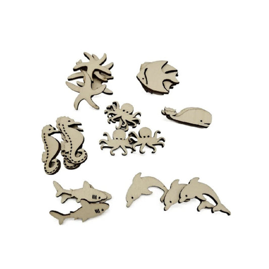 20pcs Wooden Animal Shapes Dolphin Whale Octopus Fish Starfish Shark Sea Animals Wooden DIY Craft Wood Scrapbooking - Asia Sell