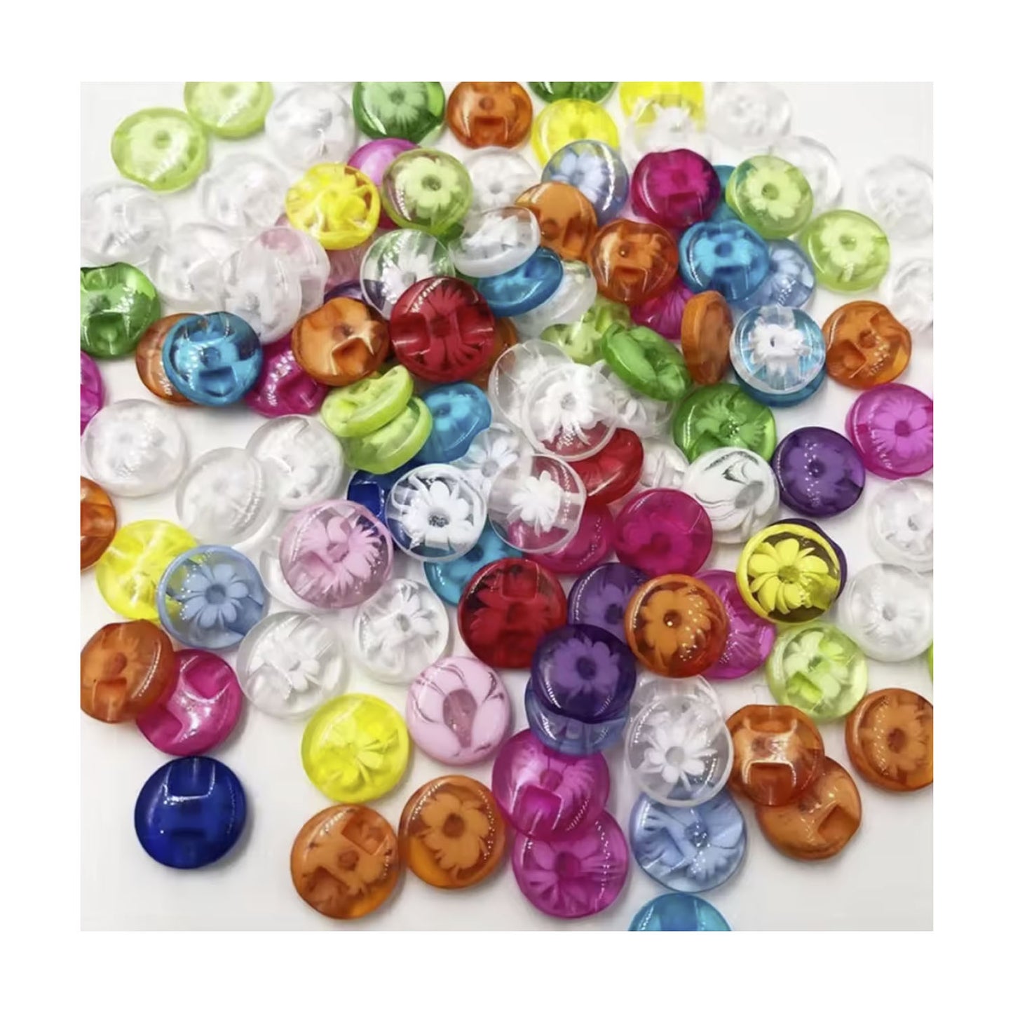 20pcs 13mm Loop Backed Transparent Flower Design Sweater Buttons Glossy Resin Mixed Colours Shank Threading