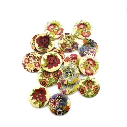 20pcs 30mm Flower Pattern Wooden Button 4 Holes Mixed Wood Buttons Sewing Accessories for Clothing Decoration DIY Round Shape | Asia Sell