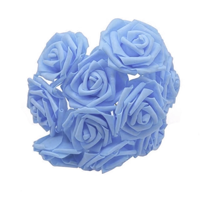 20pcs 7cm Artificial Flowers with Stems Foam Rose Fake Bride Bouquet Wedding Set A - Light Blue