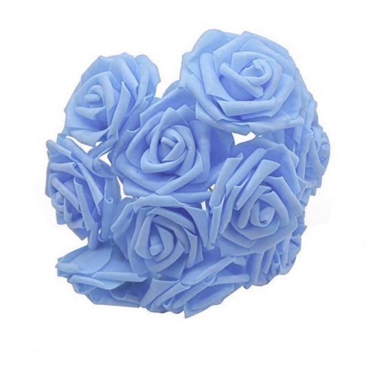20x Light Blue 7cm Foam Flowers Rose Stems Artificial Wedding Bride Bouquet | Asia Sell