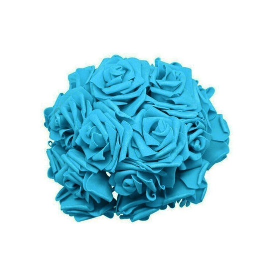 20x Cyan / Blue 7cm Foam Flowers Rose Stems Artificial Wedding Bride Bouquet - - Asia Sell