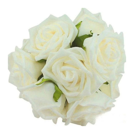 20x Milk White 7cm Foam Flowers Rose Stems Artificial Wedding Bride Bouquet - - Asia Sell