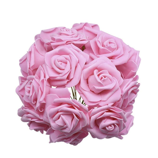 20x Pink 7cm Foam Flowers Rose Stems Artificial Wedding Bride Bouquet - Asia Sell