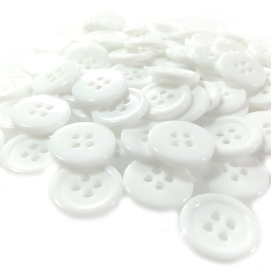 20x Plain White Ridged 15mm 4-Hole Buttons Sewing For Apparel Kids Clothes Plastic - - Asia Sell