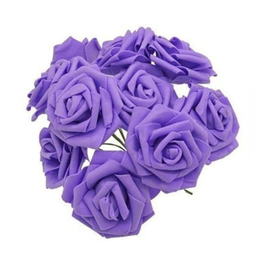 20x Purple 7cm Foam Flowers Rose Stems Artificial Wedding Bride Bouquet - - Asia Sell