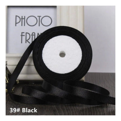 22m 10mm-15mm Polyester Ribbon for Crafts Bow Gift Wrapping Party Wedding Hair - Black 10mm - Asia Sell