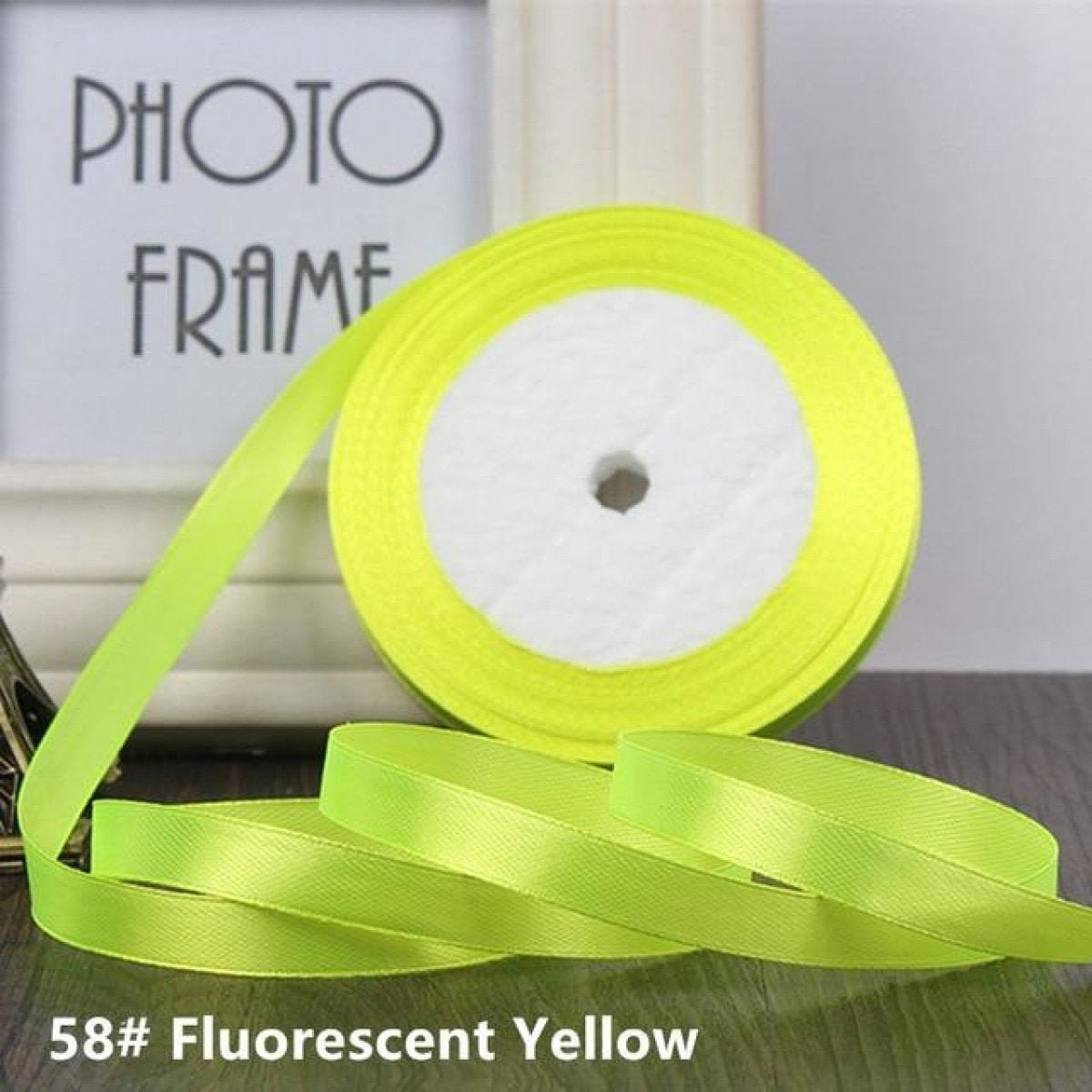 22m 10mm-15mm Polyester Ribbon for Crafts Bow Gift Wrapping Party Wedding Hair - Fluorescent Yellow 10mm - Asia Sell