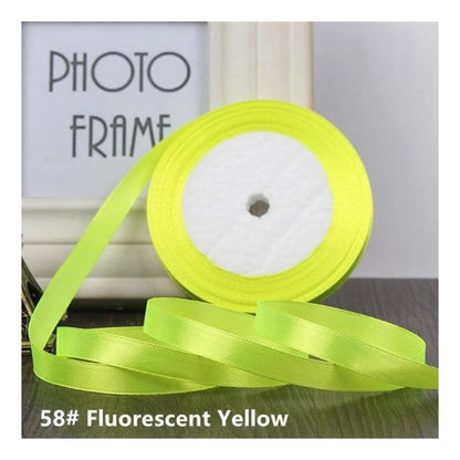 22m 10mm-15mm Polyester Ribbon for Crafts Bow Gift Wrapping Party Wedding Hair - Fluorescent Yellow 10mm - Asia Sell