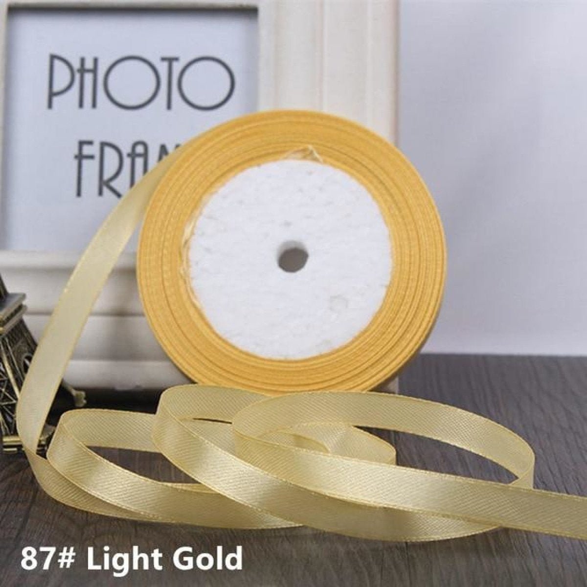 22m 10mm-15mm Polyester Ribbon for Crafts Bow Gift Wrapping Party Wedding Hair - Light Gold 15mm - Asia Sell