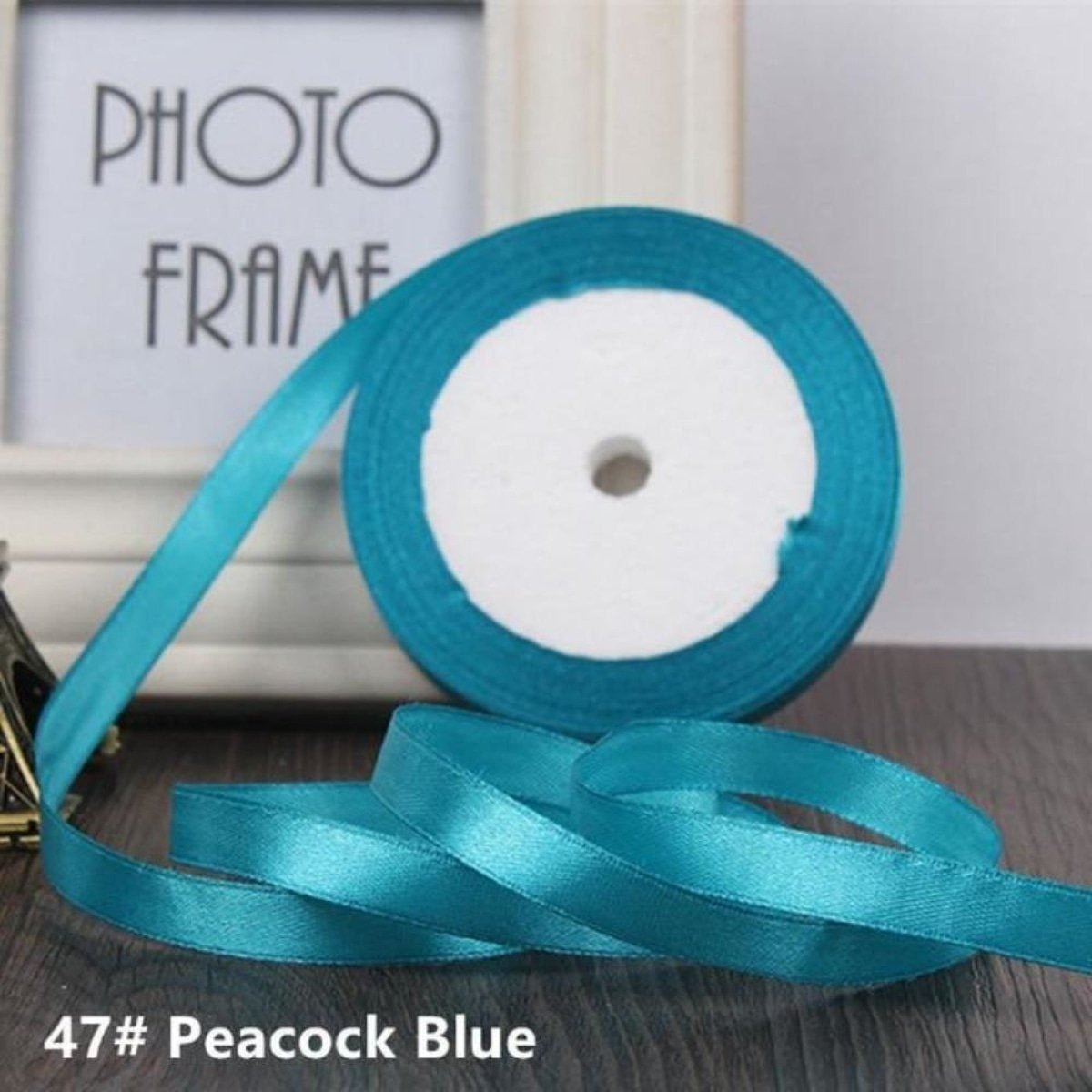 22m 10mm-15mm Polyester Ribbon for Crafts Bow Gift Wrapping Party Wedding Hair - Peacock Blue 10mm - Asia Sell