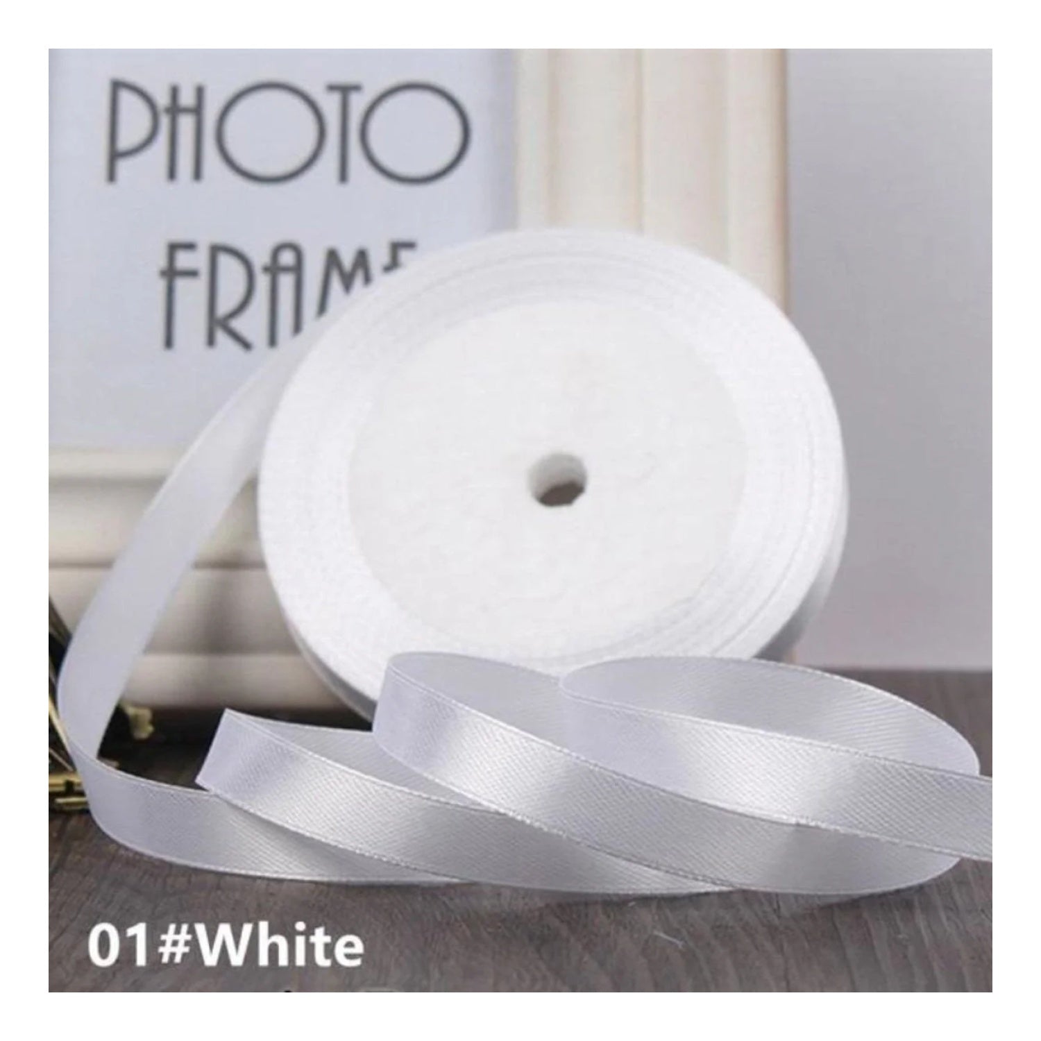 22m 10mm-15mm Polyester Ribbon for Crafts Bow Gift Wrapping Party Wedding Hair - White 10mm - Asia Sell