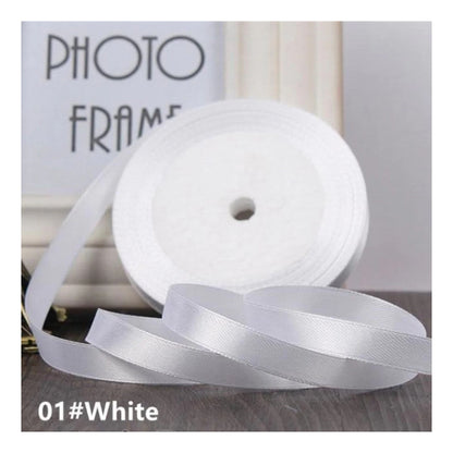 22m 10mm-15mm Polyester Ribbon for Crafts Bow Gift Wrapping Party Wedding Hair - White 10mm - Asia Sell