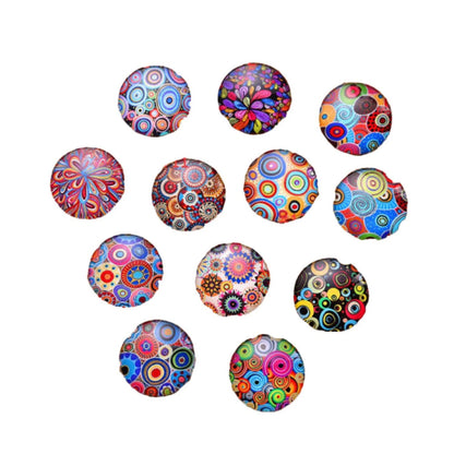 24x 12mm Cabochon Coloured Pattern Round Glass Dome Pendant Cameo - - Asia Sell
