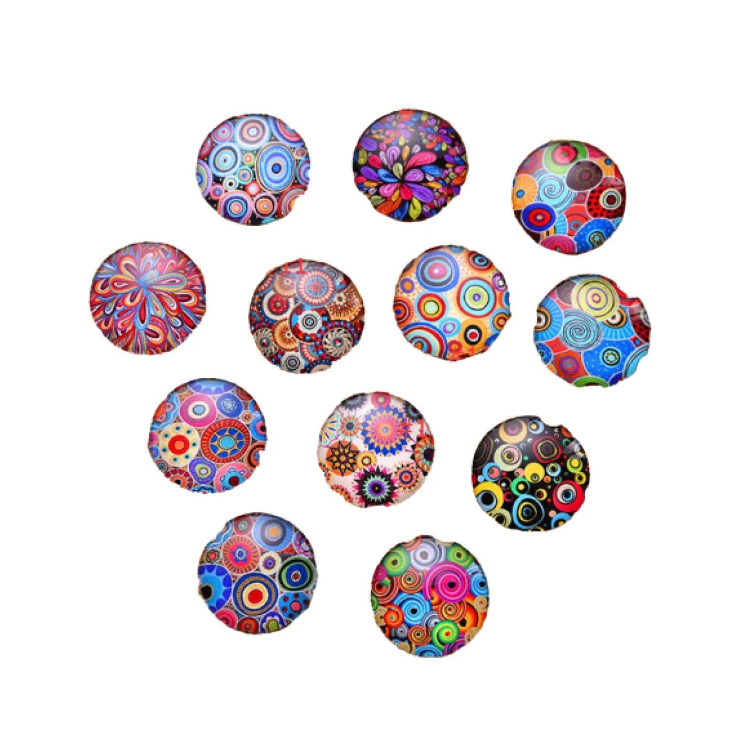 24x 12mm Cabochon Coloured Pattern Round Glass Dome Pendant Cameo - - Asia Sell