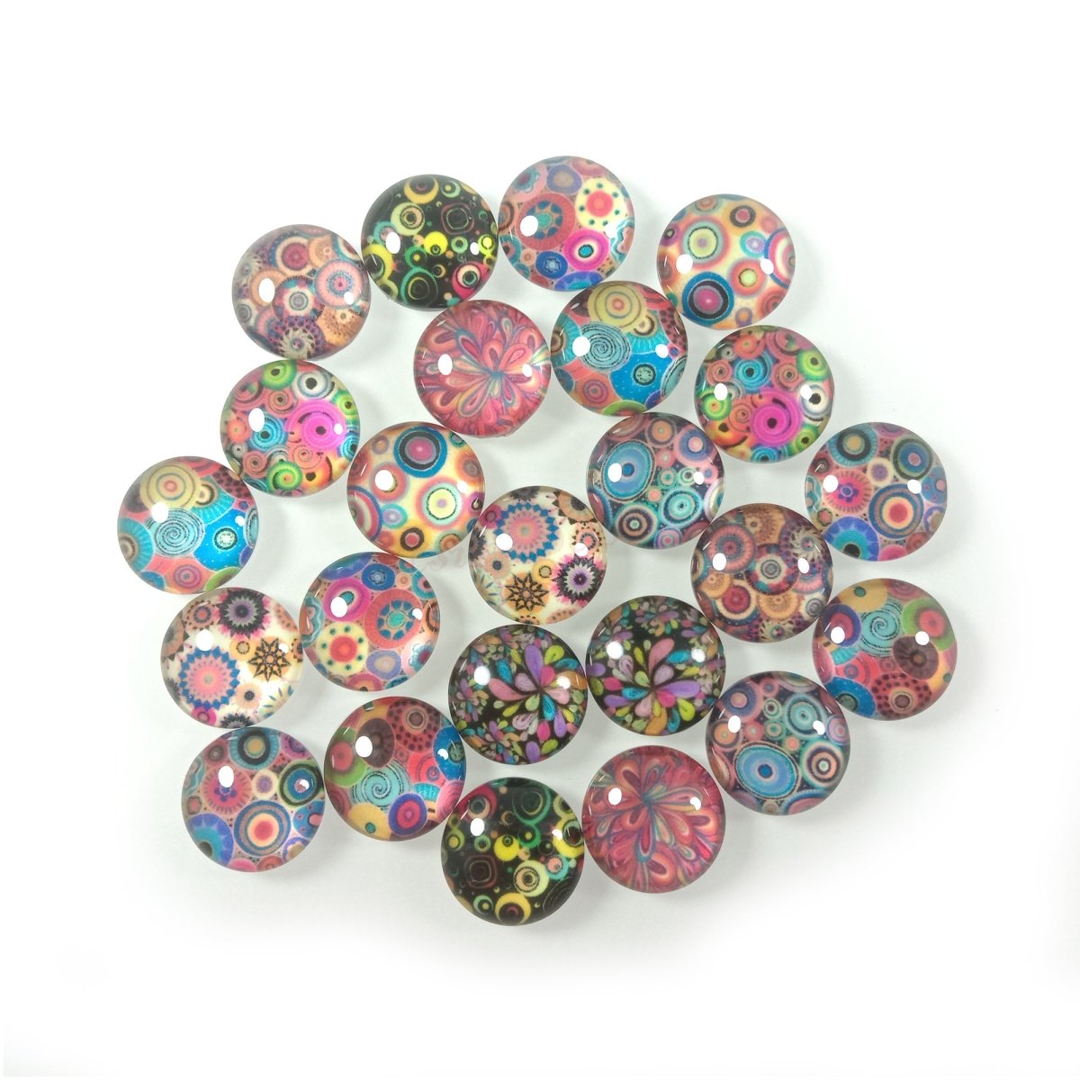 24x Psychedelic Colourful Mandala Glass Cabochons 12mm 14mm 16mm Dome Cameo - 12mm - - Asia Sell