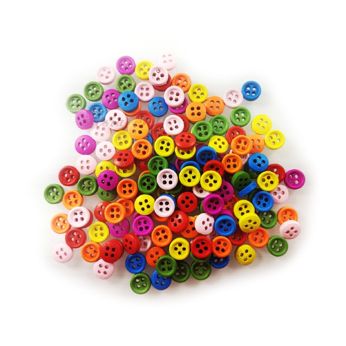 25-200pcs 9mm Wood Buttons 4-Holes Flatback Wooden Coloured - 100pcs - Asia Sell